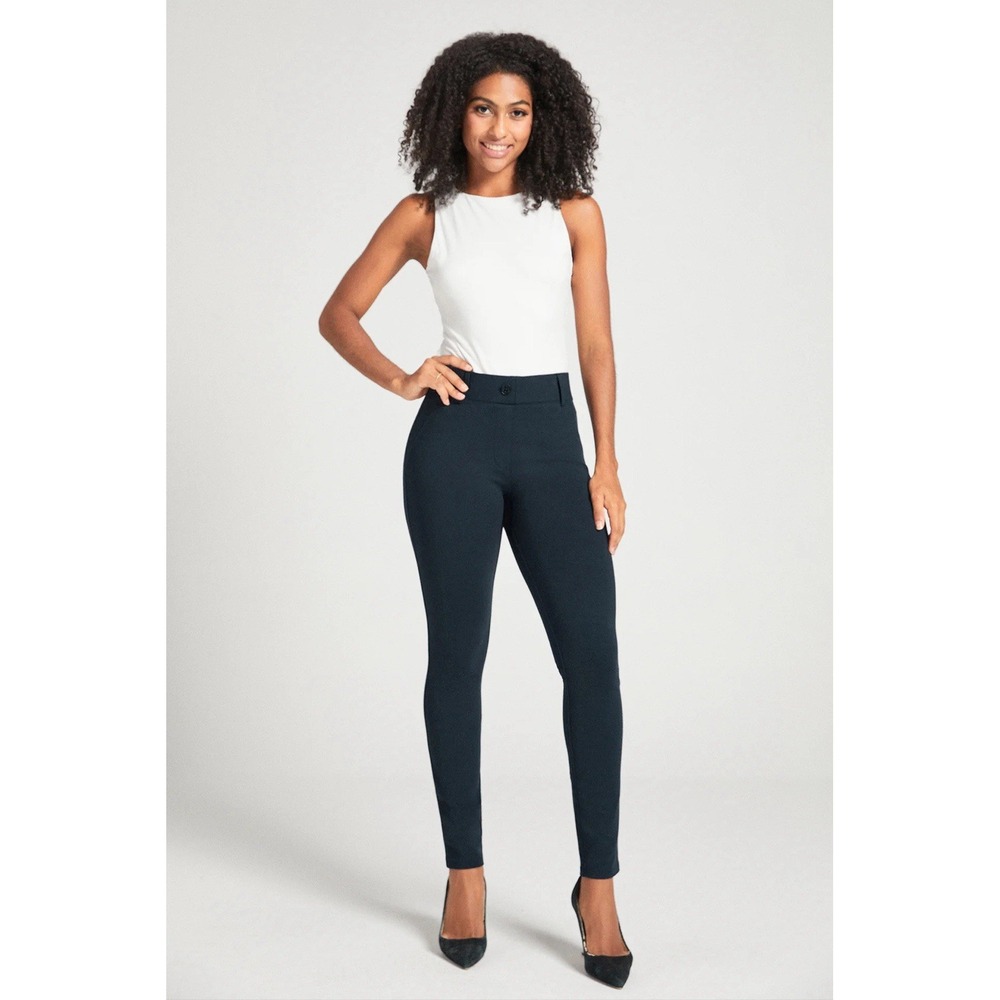 Betabrand Classic Dress Pant Yoga Pants Womens Large Long Navy Skinny W1166 NEW